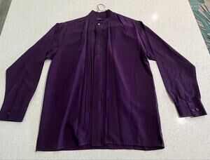 Pronti Mens Purple Mandarin Collar Shirt Long Sleeve Embroidered Size Large